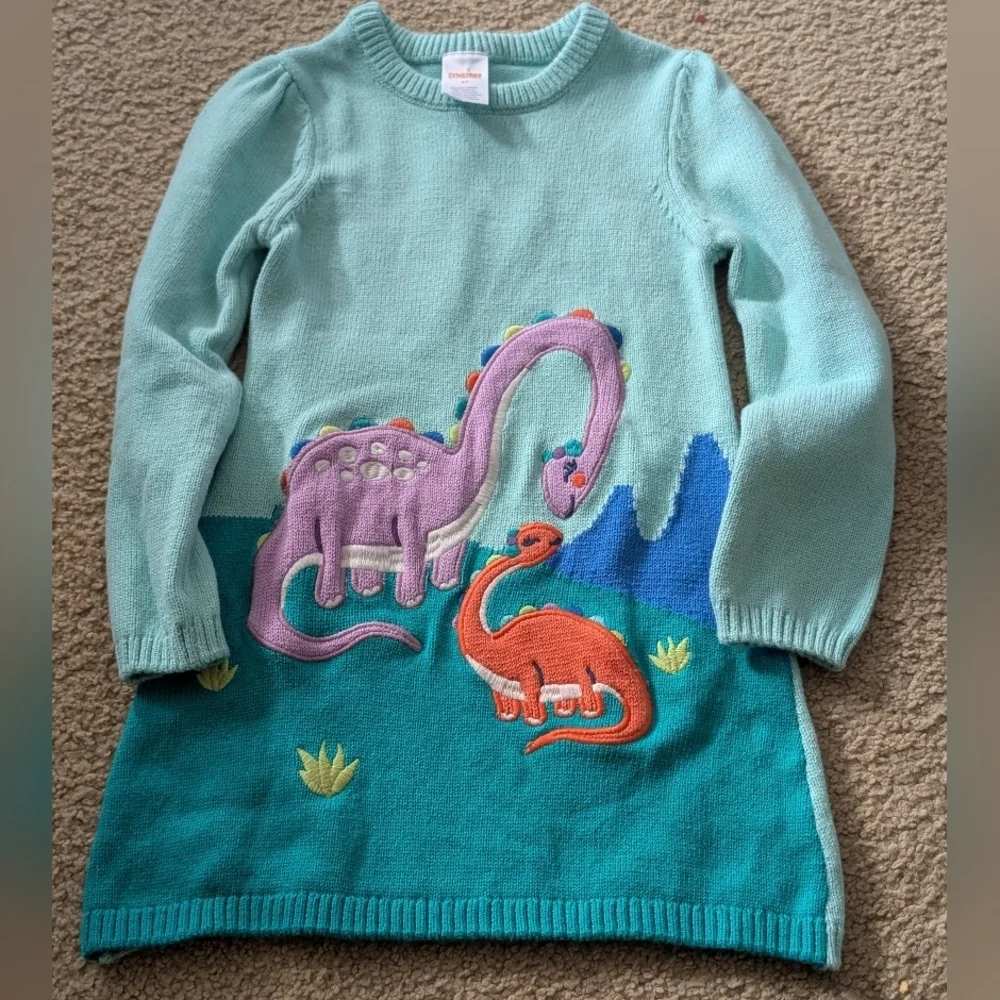 Gymboree Girls Dino Sweater Dress - Dino Friends - green Size
